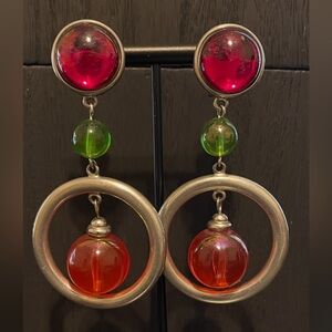 Ben-Amun earrings 3.5” dangle clip on vintage lucite beads red green orange